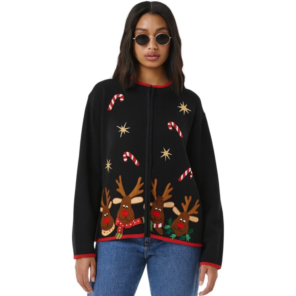 Jennifer Lauren Women Christmas‎ Cardigan Snowmen Snowflakes Full Zip Sweater 1x